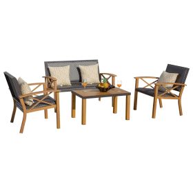 Patio Funiture Set 4 Pieces Outdoor Aluminum Wicker Padded Sofa,Garden Conversation Set with Beige Sunbrella Pillows