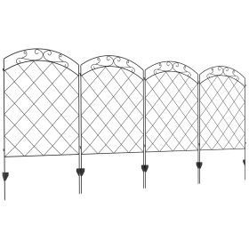 Outsunny Garden Fence, 4 Pack Steel Fence Panels, 11.4' L x 43" H, Rust-Resistant Animal Barrier Decorative Border Flower Edging for Yard, Landscape