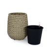 13.4" Self-watering Wicker Planter - Garden Decoration Pot - Beige - Round
