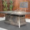 Direct Wicker 7 PCS Patio Gray Conversational Sofa Set With Gas Firepit and Ice Container Dining Table