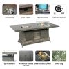 Direct Wicker 7 PCS Patio Gray Conversational Sofa Set With Gas Firepit and Ice Container Dining Table