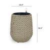 13.4" Self-watering Wicker Planter - Garden Decoration Pot - Beige - Round