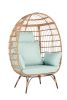 Wicker Egg Chair, Oversized Indoor Outdoor Lounger for Patio, Backyard, Living Room w/ 5 Cushions, Steel Frame, - Light Blue