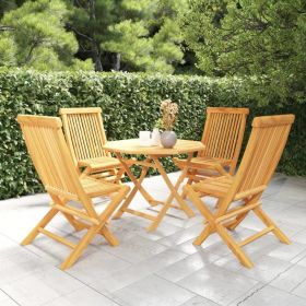 5 Piece Patio Dining Set Solid Teak Wood (Color: Brown)