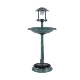 Bird Bath Feeder with Solar Light for Garden Backyard Decor (Color: Green)