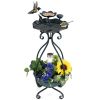 Solar Outdoor Bird Bath Feeder Combo with Flower Planter Pedestal and Solar Lights