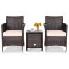 3 Pieces Ergonomic Wicker Patio Conversation Set