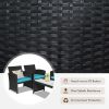 4 Pieces Rattan Patio Furniture Set with Weather Resistant Cushions and Tempered Glass Tabletop