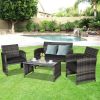 4 Pieces Patio Rattan Furniture Set with Glass Table and Loveseat
